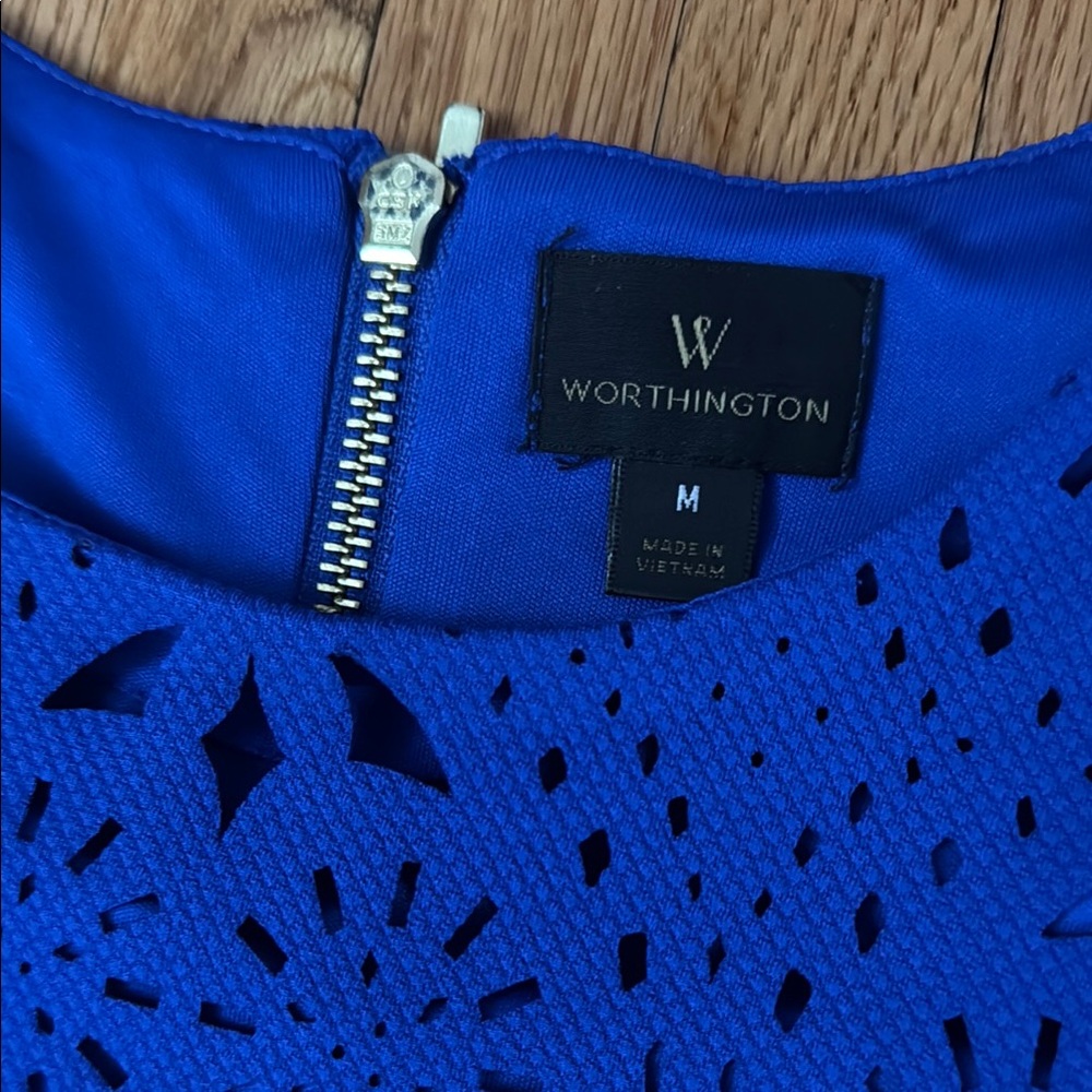 Worthington Blue Sheath Midi Dress Sleeveless Crew Neck - Picture 2 of 3